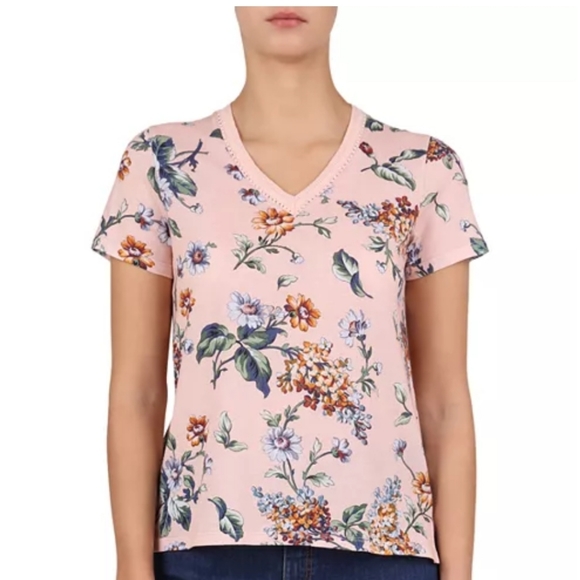 Gerard Darel Tops - GERARD DAREL VALORA FLORAL-PRINT KNITTED V-NECK SHORT SLEEVE WOMEN'S SIZE MEDIUM